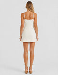 Ladies Floral Jacquard Sleeveless Tie Front Cami Mini Dress