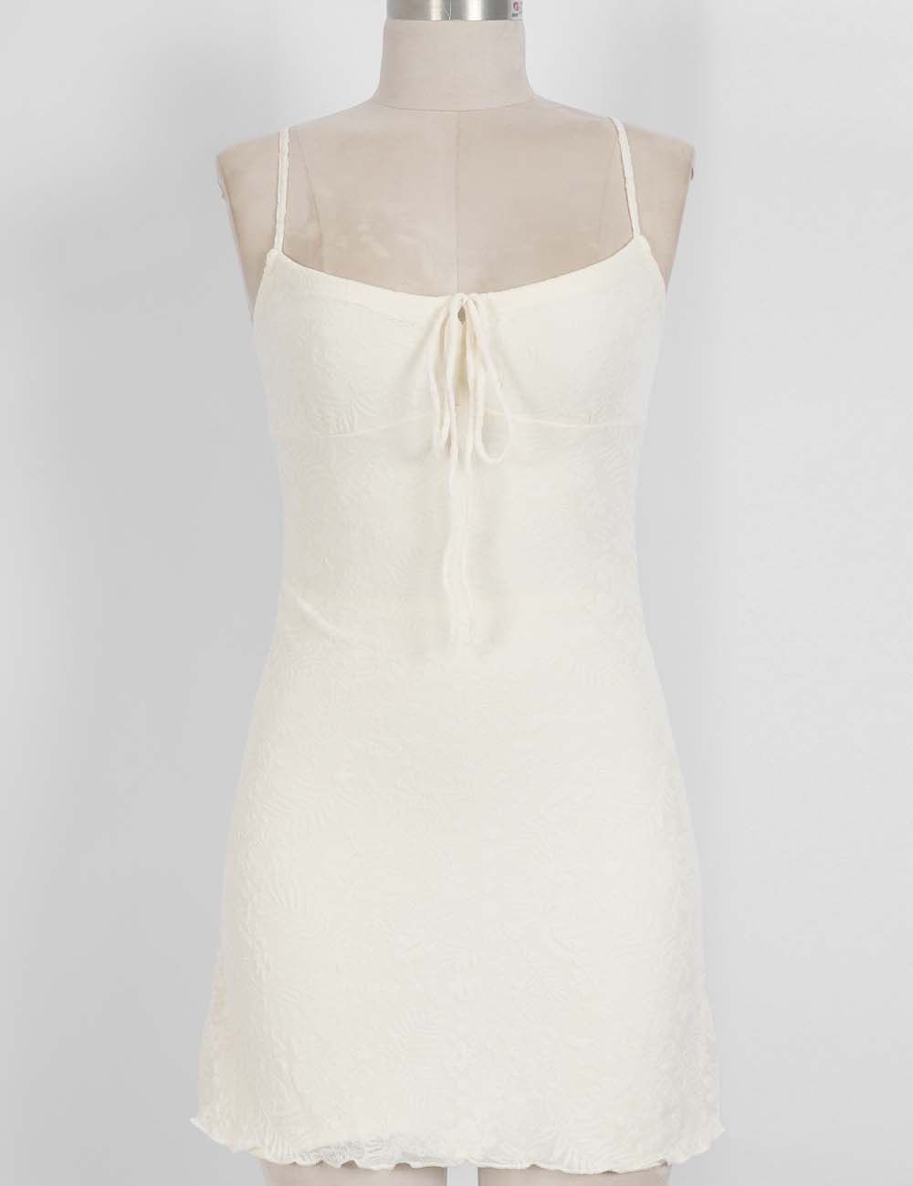 Ladies Floral Jacquard Sleeveless Tie Front Cami Mini Dress