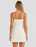 Ladies Floral Jacquard Sleeveless Tie Front Cami Mini Dress