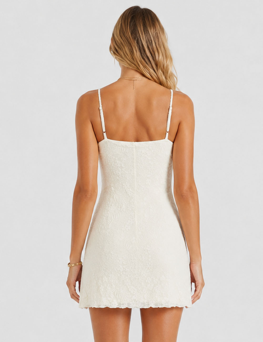 Ladies Floral Jacquard Sleeveless Tie Front Cami Mini Dress