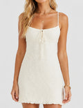 Ladies Floral Jacquard Sleeveless Tie Front Cami Mini Dress
