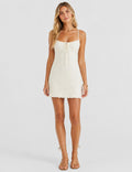 Ladies Floral Jacquard Sleeveless Tie Front Cami Mini Dress