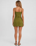 Ladies Floral Jacquard Sleeveless Tie Front Cami Mini Dress