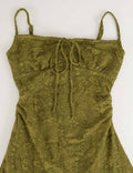 Ladies Floral Jacquard Sleeveless Tie Front Cami Mini Dress