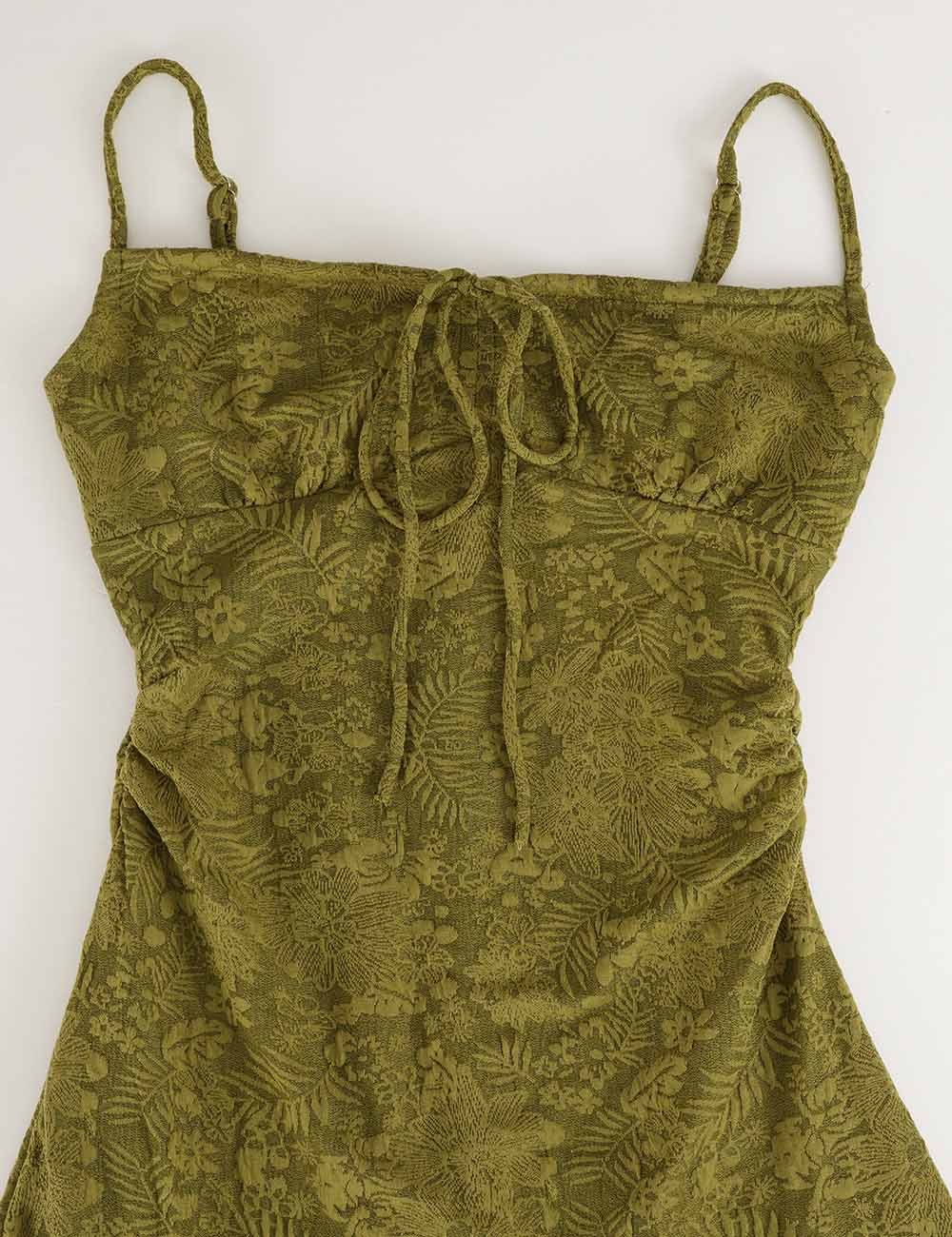 Ladies Floral Jacquard Sleeveless Tie Front Cami Mini Dress