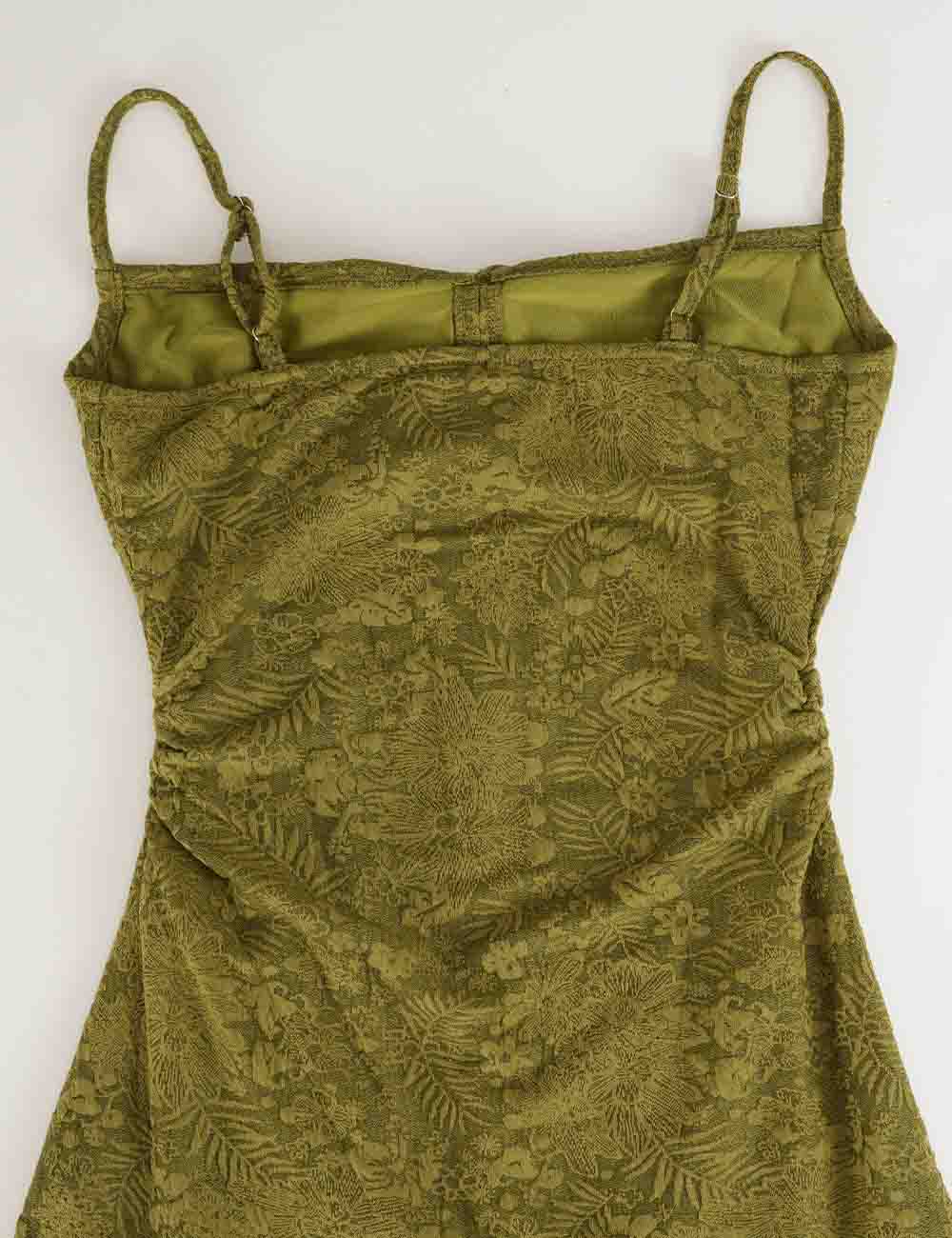 Ladies Floral Jacquard Sleeveless Tie Front Cami Mini Dress