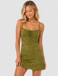 Ladies Floral Jacquard Sleeveless Tie Front Cami Mini Dress