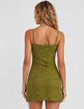 Ladies Floral Jacquard Sleeveless Tie Front Cami Mini Dress