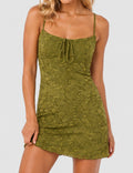 Ladies Floral Jacquard Sleeveless Tie Front Cami Mini Dress