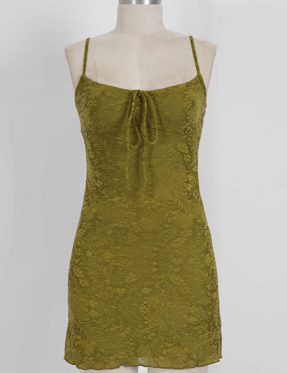 Ladies Floral Jacquard Sleeveless Tie Front Cami Mini Dress