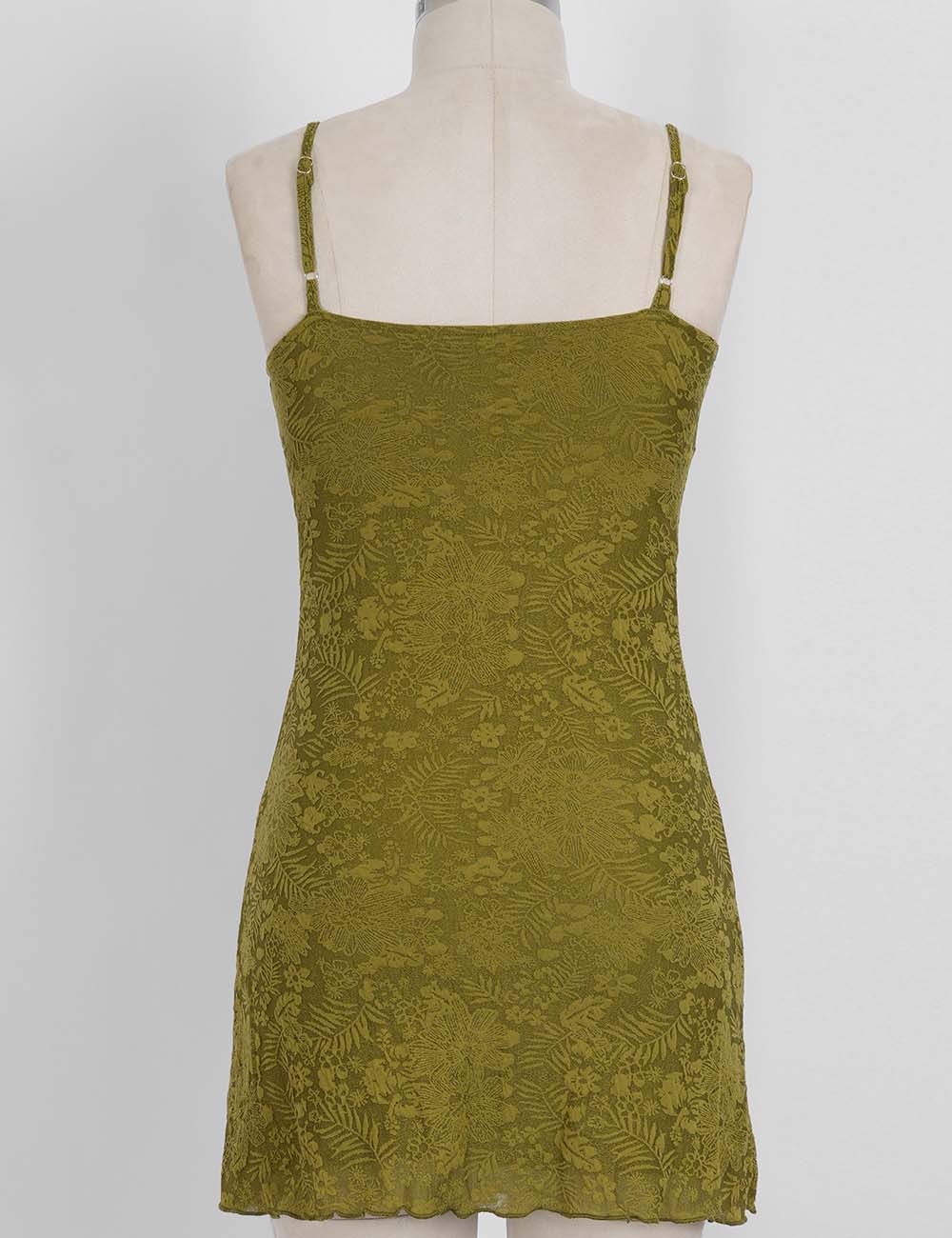 Ladies Floral Jacquard Sleeveless Tie Front Cami Mini Dress