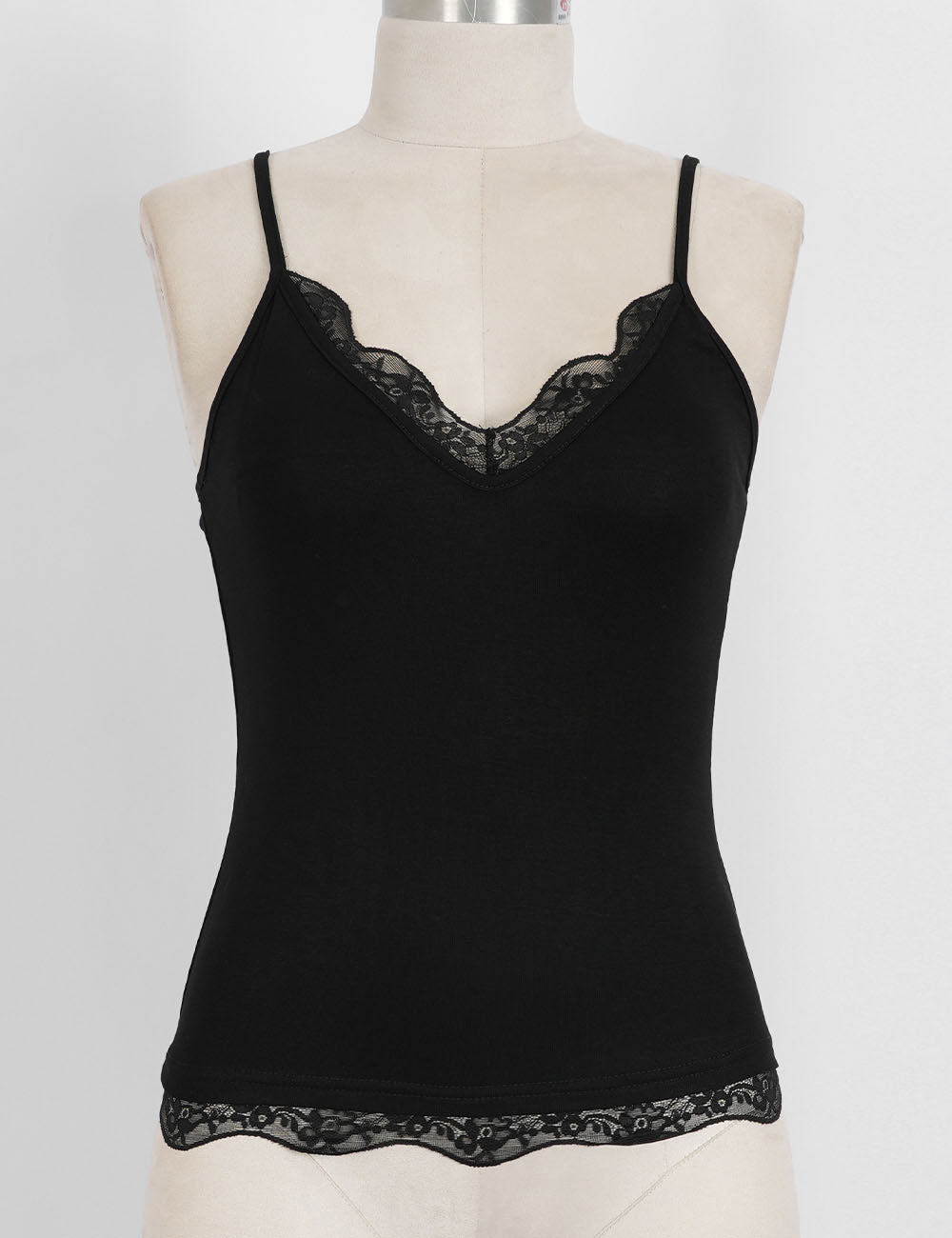 Ladies Lace Trim V-Neck Spaghetti Strap Cami Top