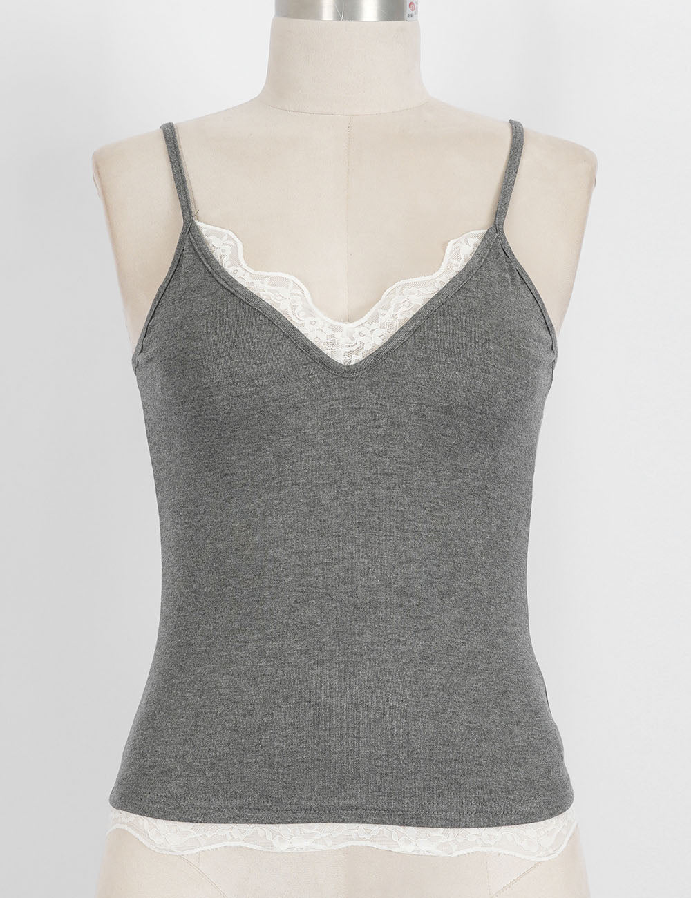 Ladies Lace Trim V-Neck Spaghetti Strap Cami Top