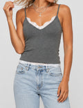 Ladies Lace Trim V-Neck Spaghetti Strap Cami Top