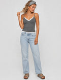 Ladies Lace Trim V-Neck Spaghetti Strap Cami Top