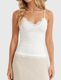 Ladies Lace Trim V-Neck Spaghetti Strap Cami Top
