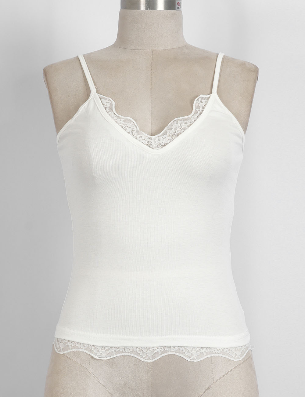 Ladies Lace Trim V-Neck Spaghetti Strap Cami Top