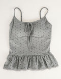 Ladies Polka Dot Print Scarf Neck Lace Trim Peplum Cami Top