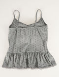 Ladies Polka Dot Print Scarf Neck Lace Trim Peplum Cami Top