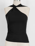 Ladies Twist Neck Solid Color Sleeveless Ruched Top