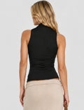 Ladies Twist Neck Solid Color Sleeveless Ruched Top