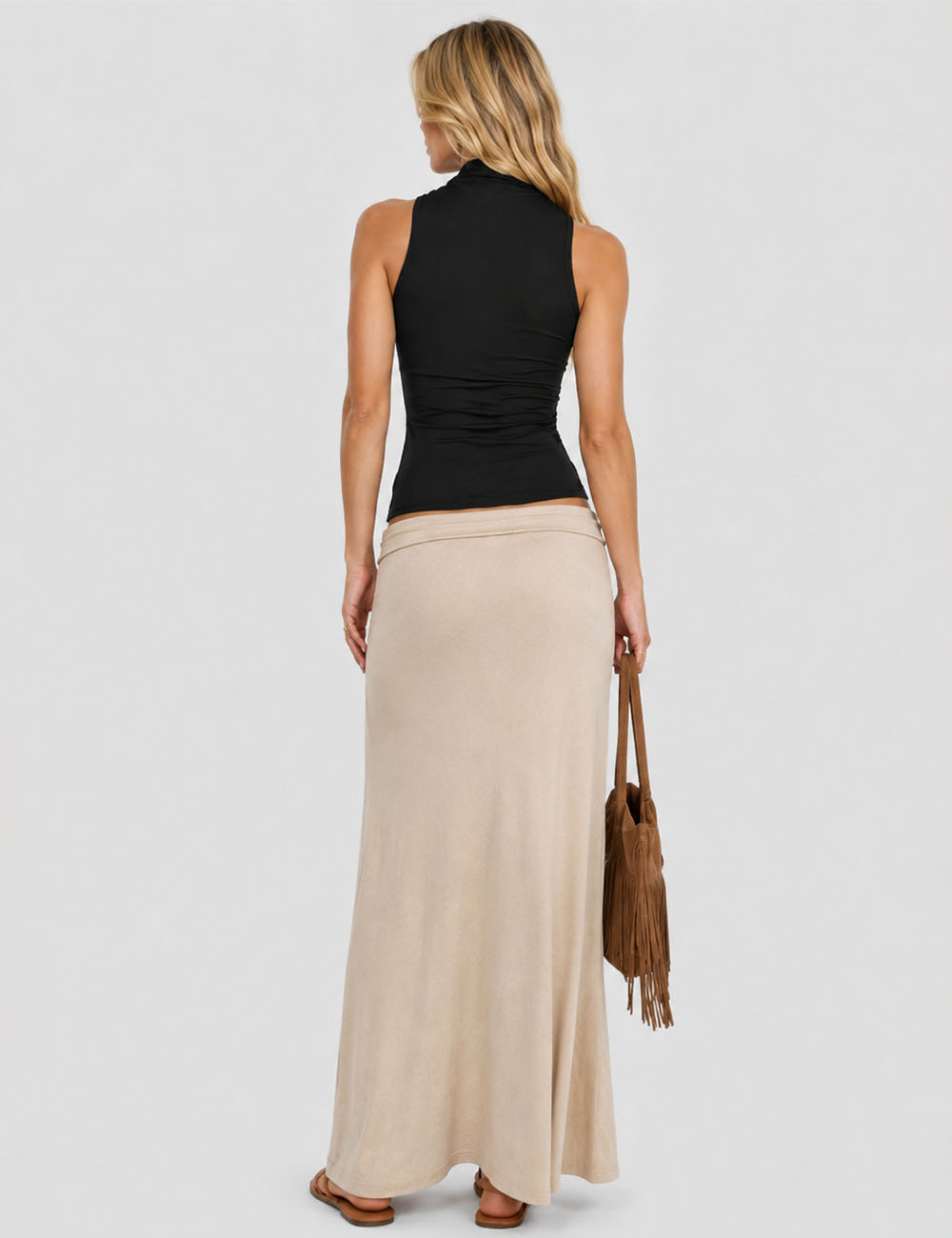 Ladies Twist Neck Solid Color Sleeveless Ruched Top
