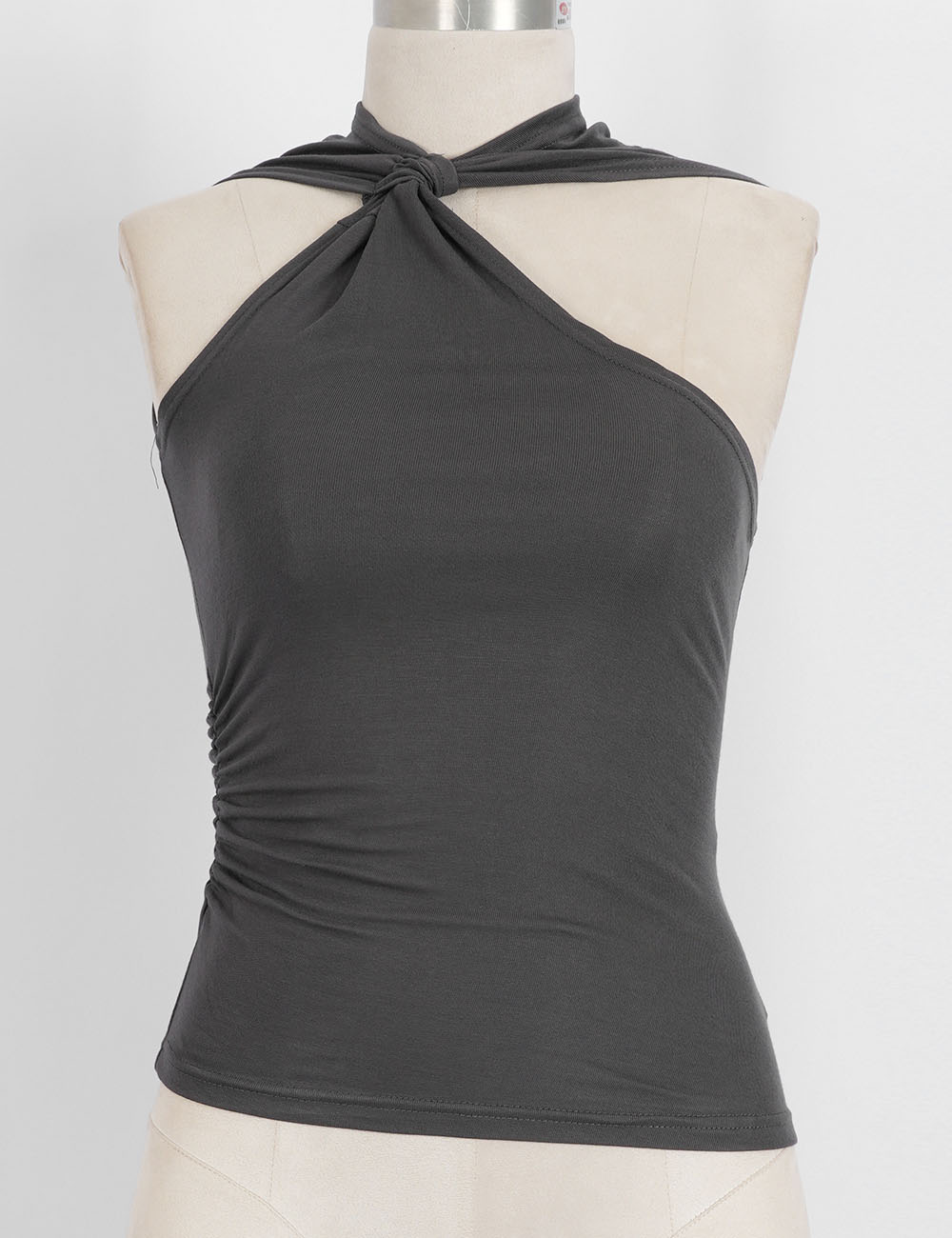 Ladies Twist Neck Solid Color Sleeveless Ruched Top