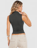 Ladies Twist Neck Solid Color Sleeveless Ruched Top