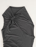 Ladies Twist Neck Solid Color Sleeveless Ruched Top