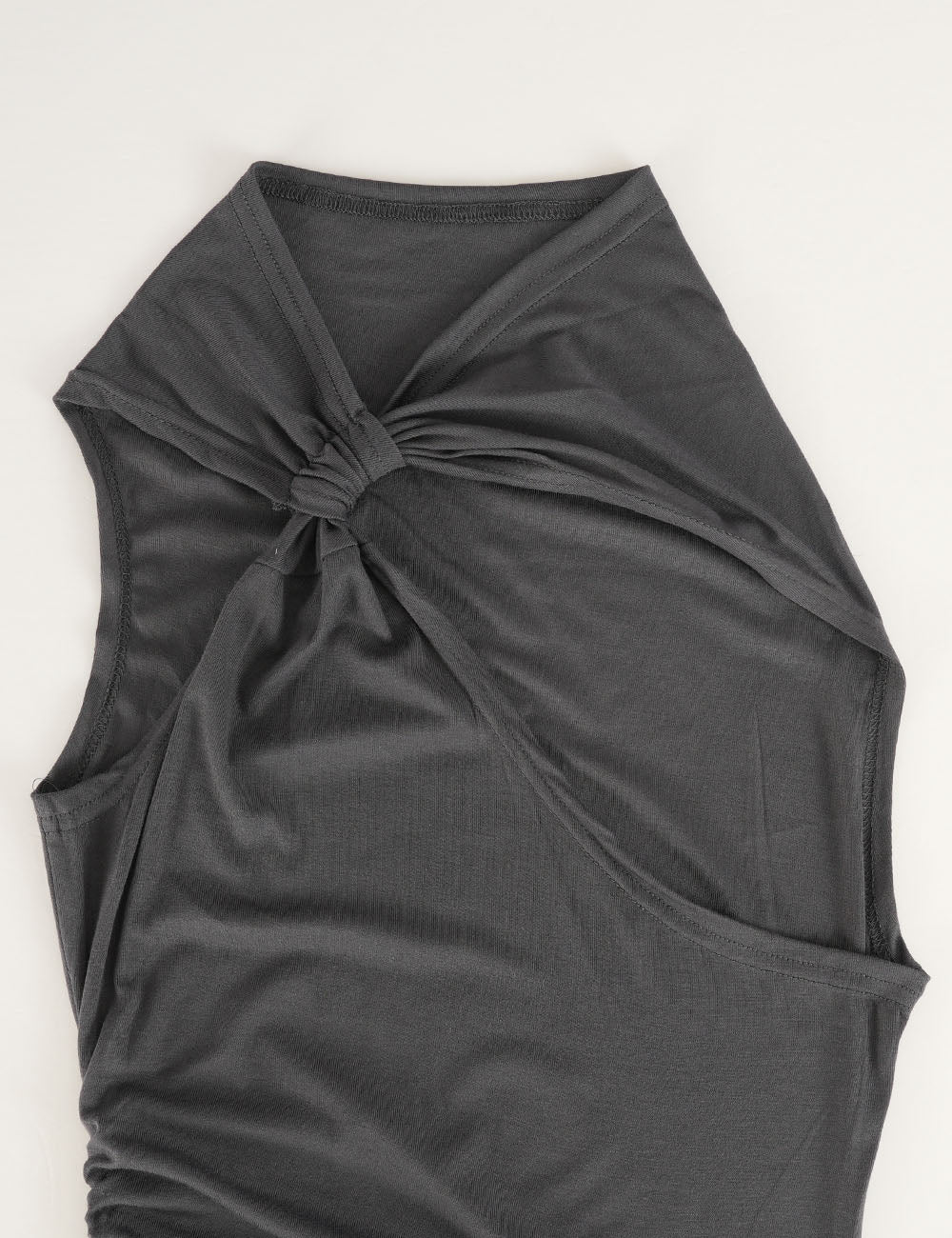 Ladies Twist Neck Solid Color Sleeveless Ruched Top
