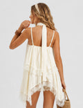 Ladies Lace Trim Irregular Layered Hem Cami Top