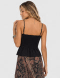 Ladies Embroidery Sleeveless Button Front Peplum Cami Top