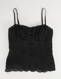 Ladies Embroidery Sleeveless Button Front Peplum Cami Top