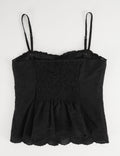 Ladies Embroidery Sleeveless Button Front Peplum Cami Top