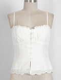 Ladies Embroidery Sleeveless Button Front Peplum Cami Top