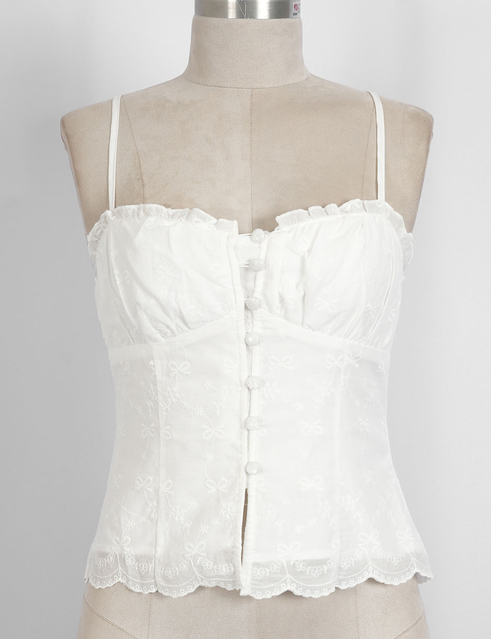 Ladies Embroidery Sleeveless Button Front Peplum Cami Top