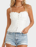 Ladies Embroidery Sleeveless Button Front Peplum Cami Top
