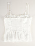 Ladies Embroidery Sleeveless Button Front Peplum Cami Top