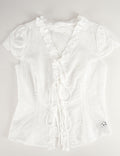 Ladies Embroidery Eyelet V-Neck Lace-Up Blouse