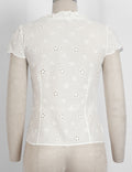 Ladies Embroidery Eyelet V-Neck Lace-Up Blouse