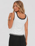 Ladies Lace Trim Square Neck Color Block Tank Top