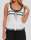 Ladies Lace Trim Square Neck Color Block Tank Top