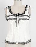 Ladies Lace Trim Square Neck Color Block Tank Top