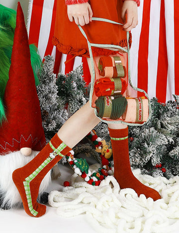 Ladies Color Block Over Ankle Cotton Socks SKASC4158