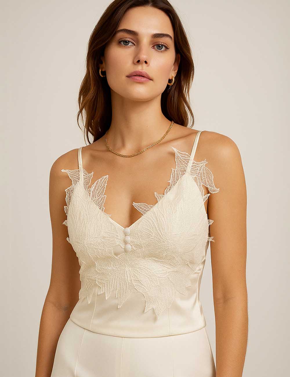 Ladies Chic Leaf Embroidery V-Neck String Shoulder Corset Top