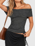 Ladies Striped Off-Shoulder Side Drawstring Top
