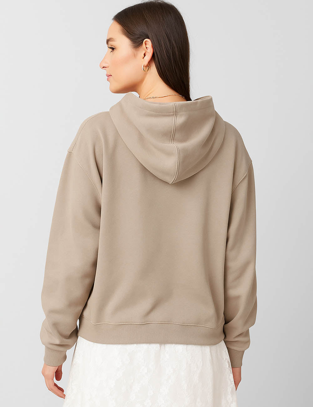 Ladies Solid Color Drawstring Hood Hoodie SKT4722