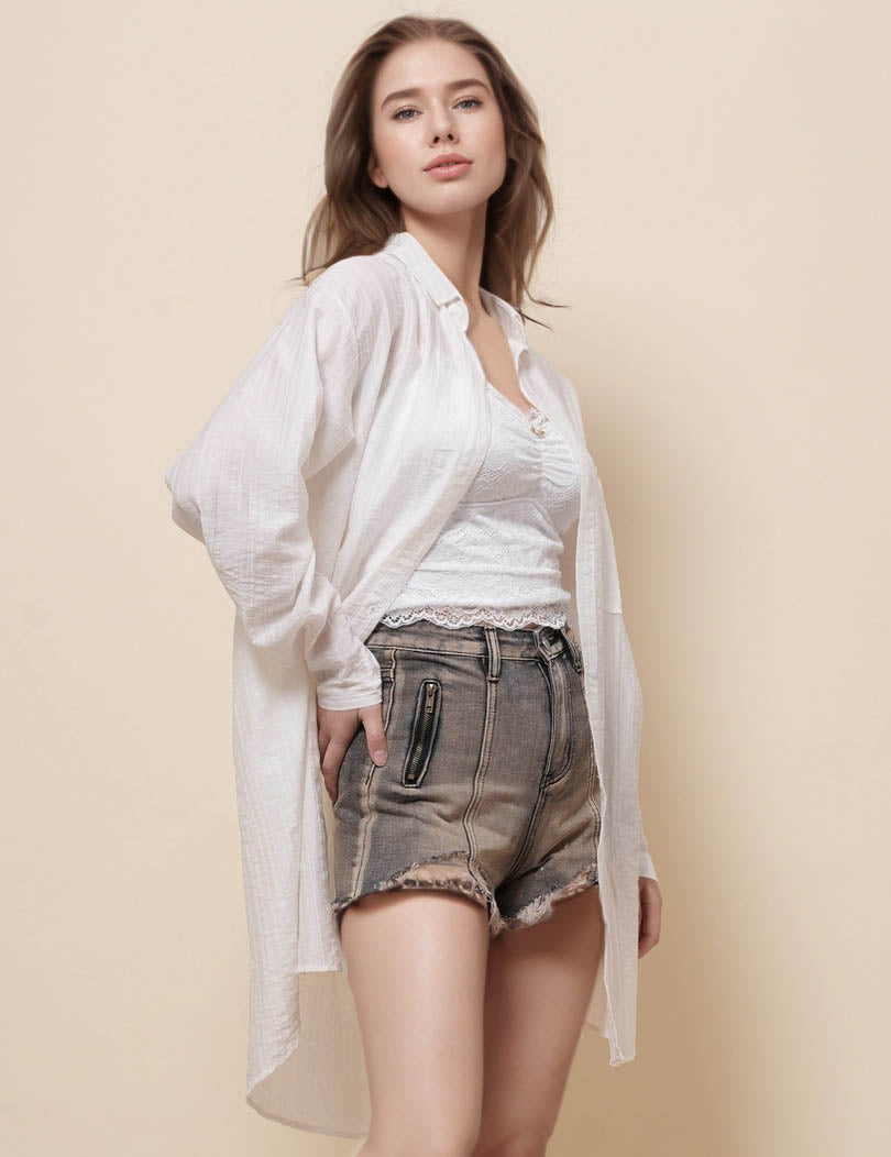 Ladies Turn Down Collar Long Sleeves Button Shirt SKT51206