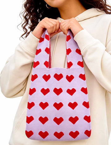 Ladies Valentine's Heart Knit Handbag Mini Tote Bag