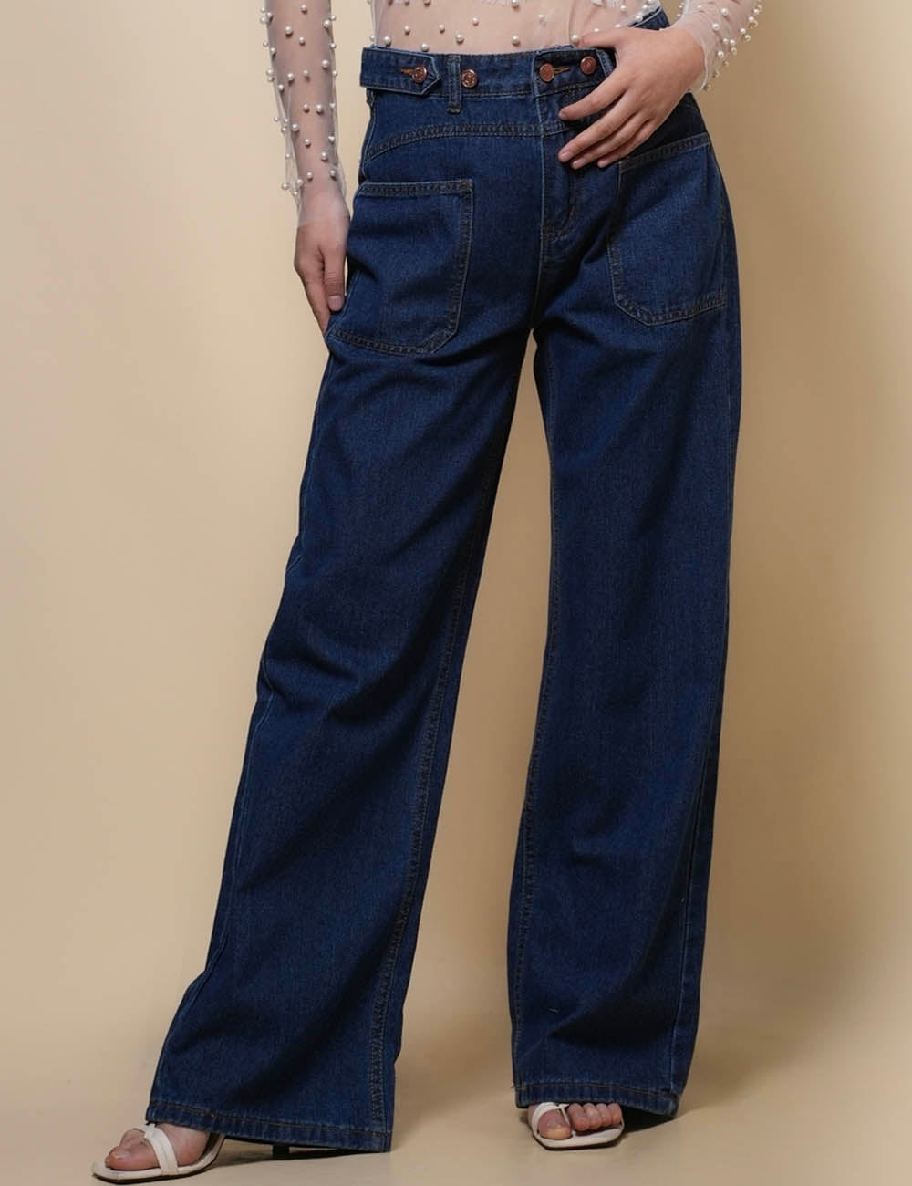 Ladies Stright Leg Denim Pants Pockets Jeans SKP50073